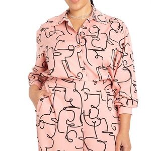NWT - Eloquii - Printed Button Down - Pink Doodle - 18